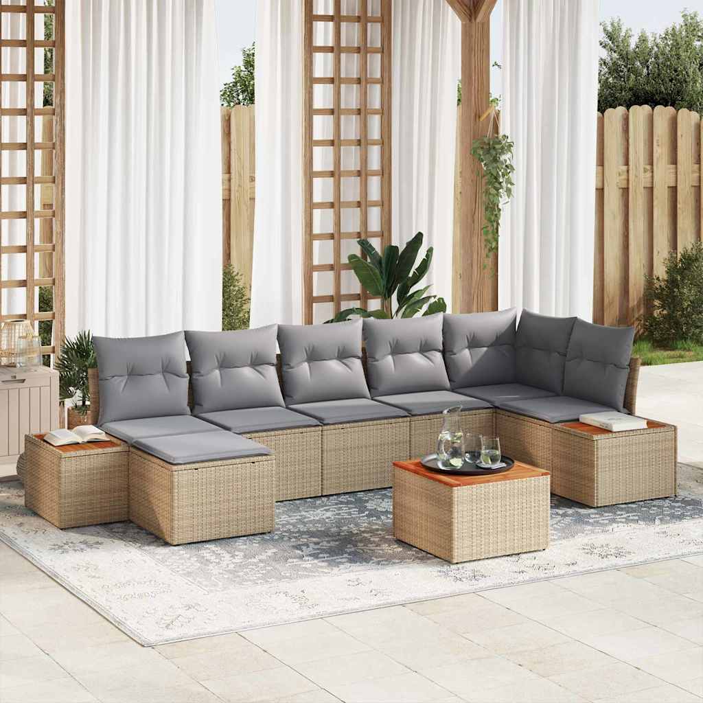 Gartensofa-set mit Kissen 7 pcs Schwarz und Creme Poly Rattan