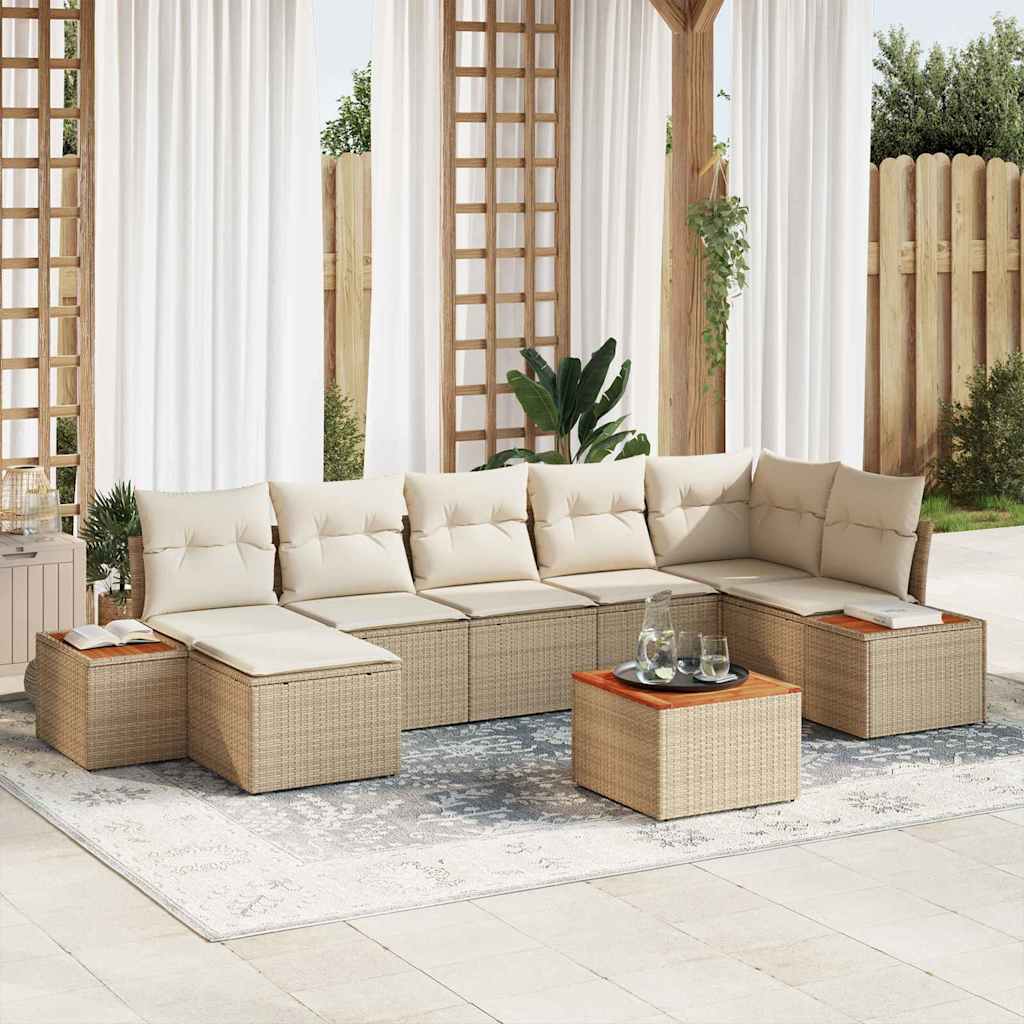 Gartensofa-set mit Kissen 7 pcs Schwarz und Creme Poly Rattan