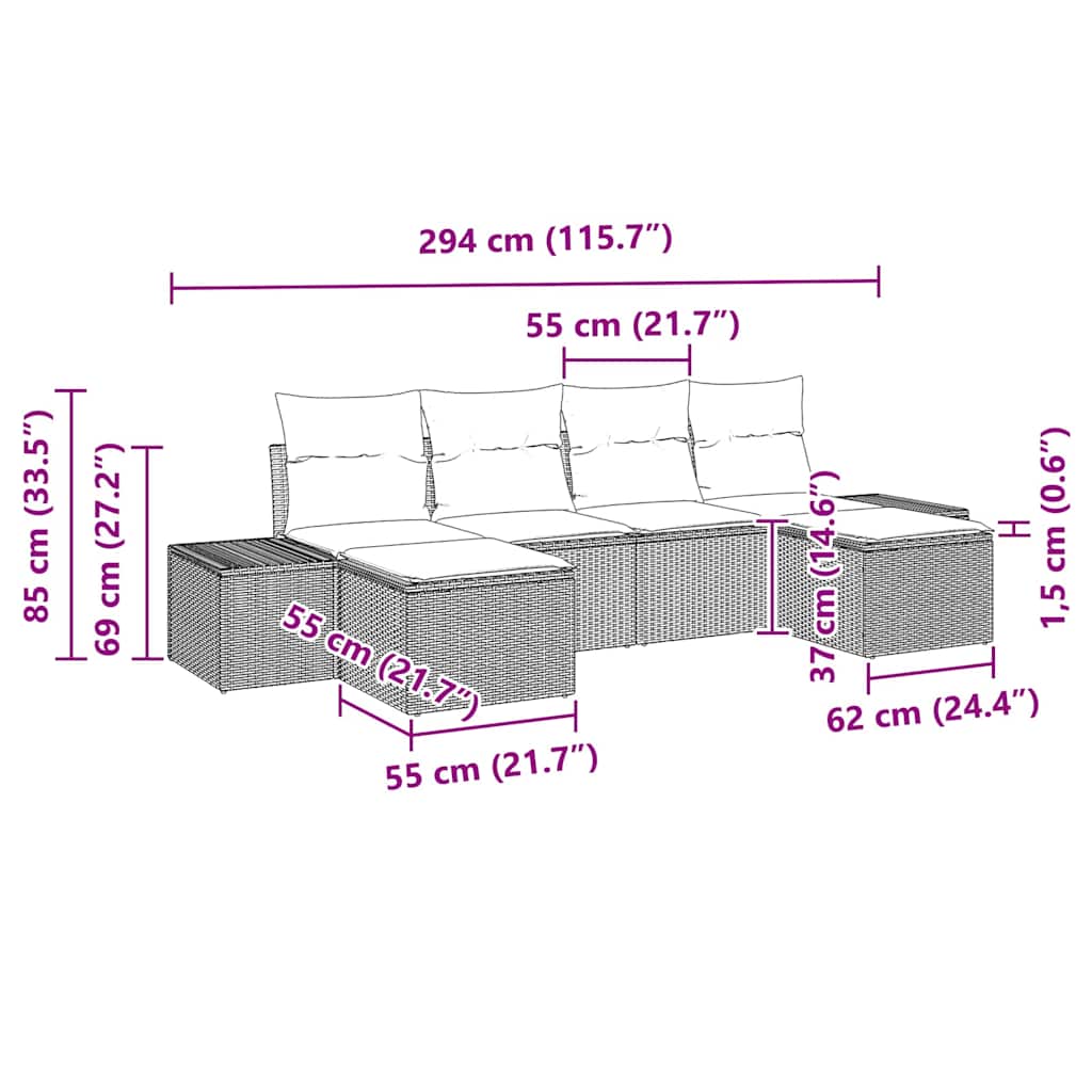 Gartensofa-set mit Kissen 6 pcs Schwarz und Creme Poly Rattan