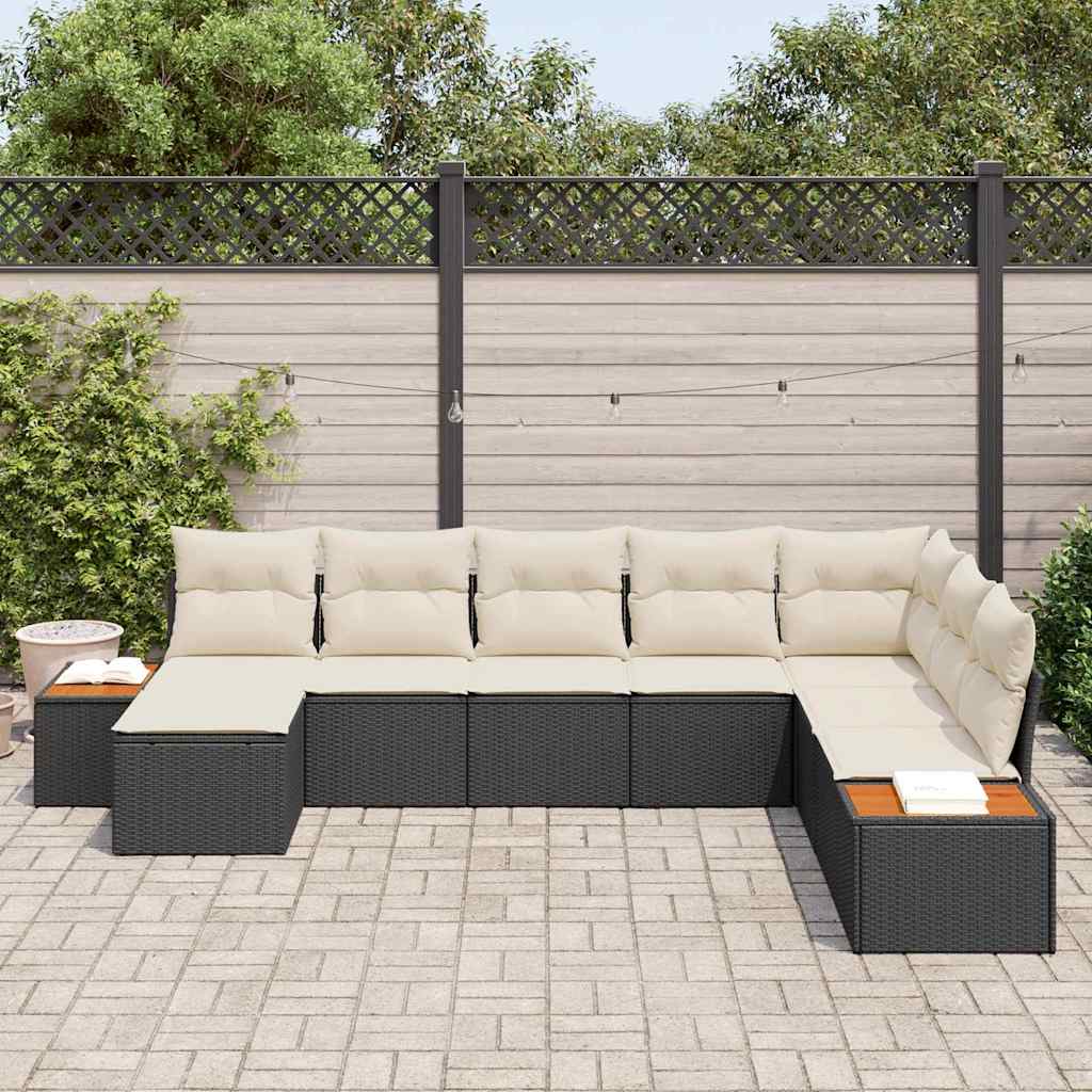 Gartensofa-set mit Kissen 8 pcs Schwarz und Creme Poly Rattan