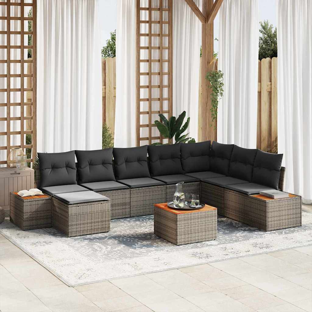 Gartensofa-set mit Kissen 8 pcs Schwarz und Creme Poly Rattan