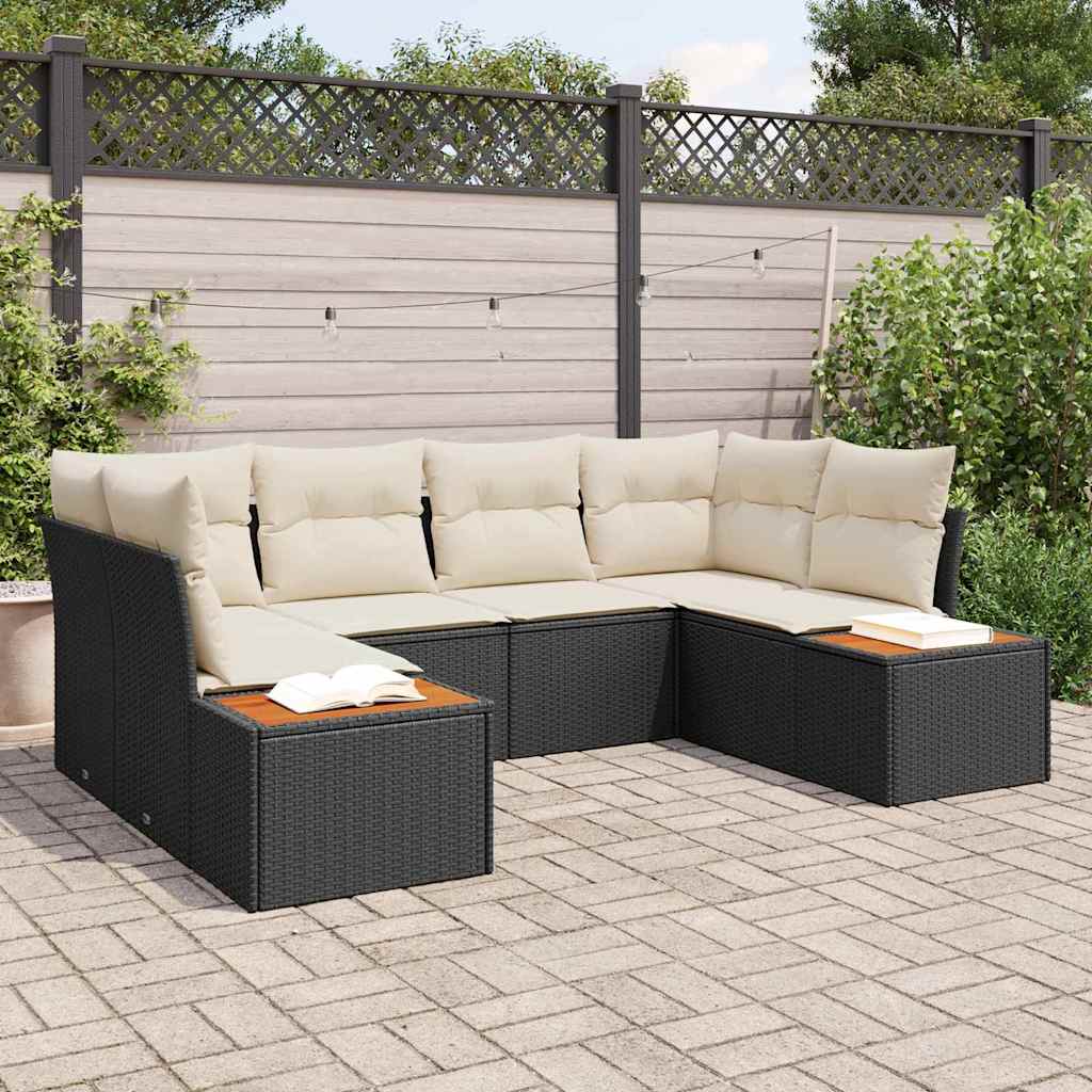 vidaXL Gartensofa-set mit Kissen 6 pcs Schwarz und Creme Polyrattan
