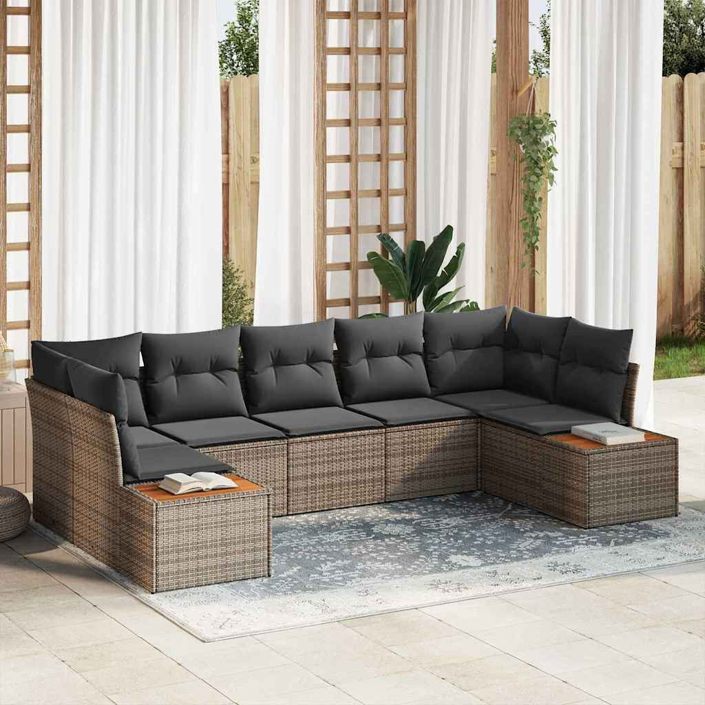 Gartensofa-set mit Kissen 7 pcs Schwarz und Creme Polyrattan