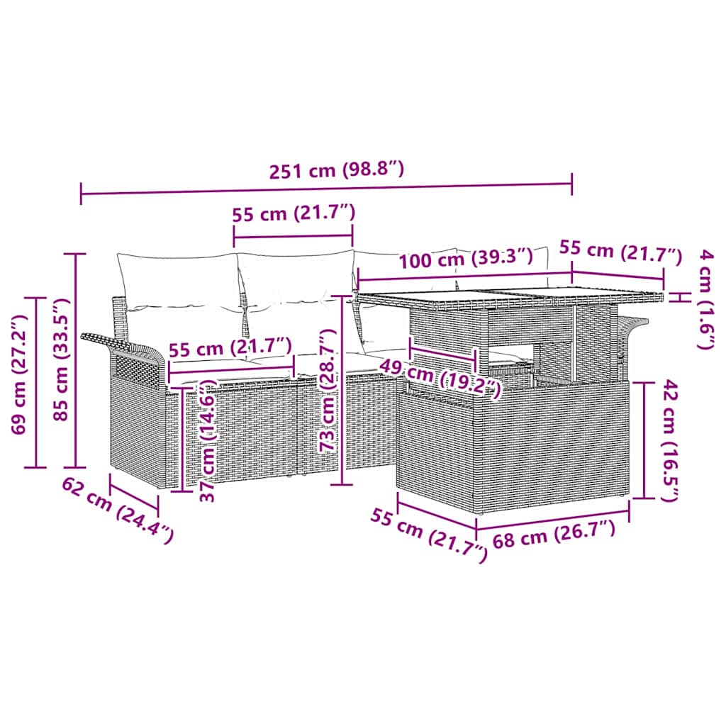 Gartensofa-set mit Kissen 5 pcs Schwarz Poly Rattan