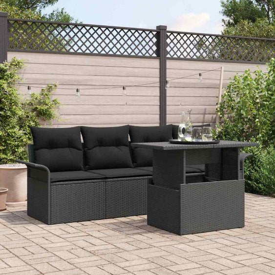 Gartensofa-set mit Kissen 5 pcs Schwarz Poly Rattan
