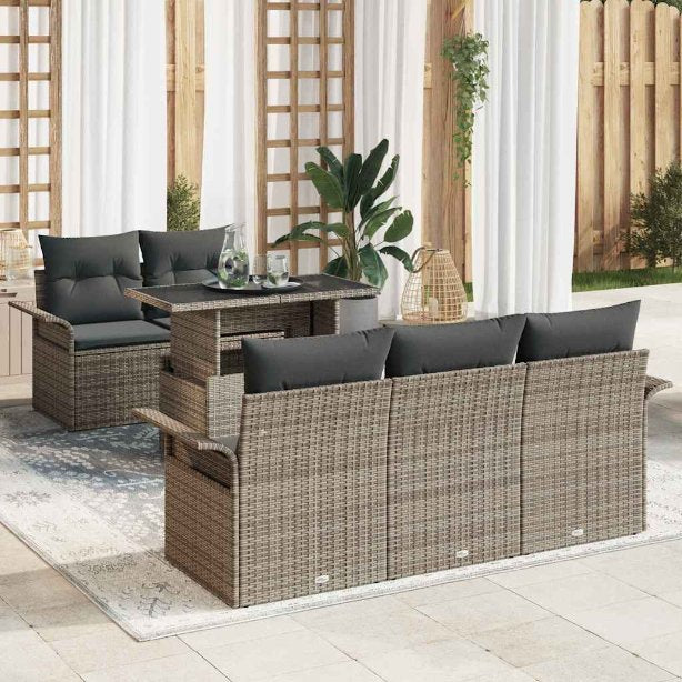 Gartensofa-set mit Kissen 6 pcs Schwarz Poly Rattan