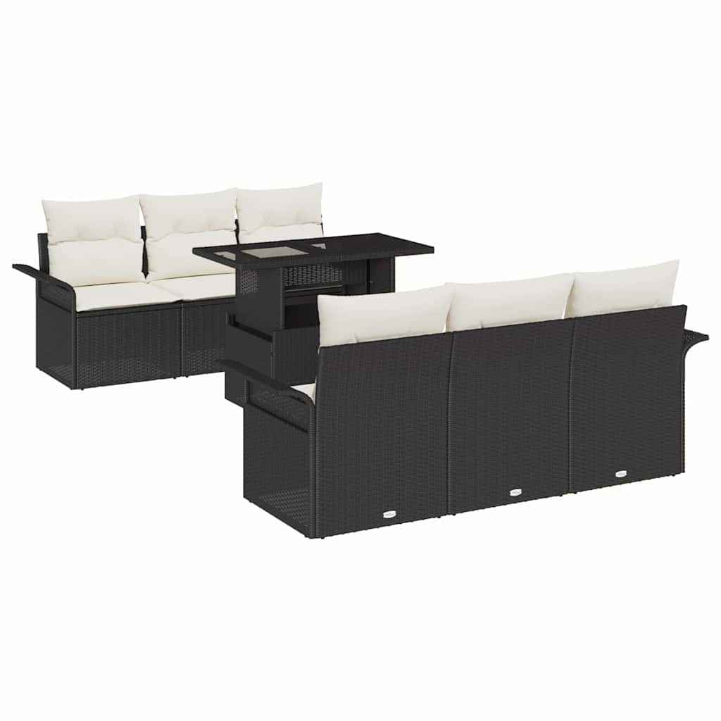 Garten-Sofa-Set mit Kissen 7 pcs Schwarz Poly Rattan