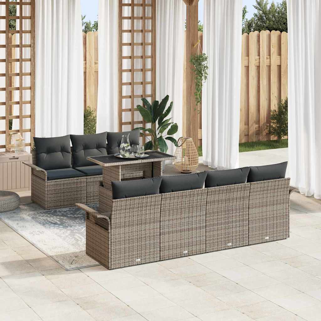 Gartensofa-set mit Kissen 8 pcs Schwarz Poly Rattan