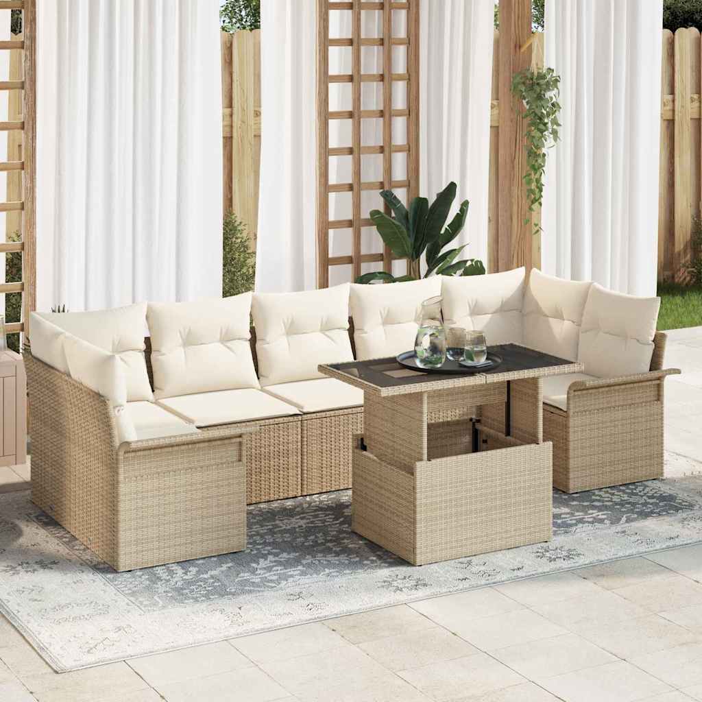 Garten-Sofa-Set mit Kissen 8 pcs Schwarz Poly Rattan