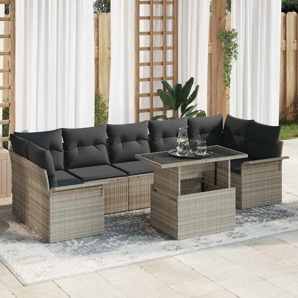 Garten-Sofa-Set mit Kissen 8 pcs Schwarz Poly Rattan