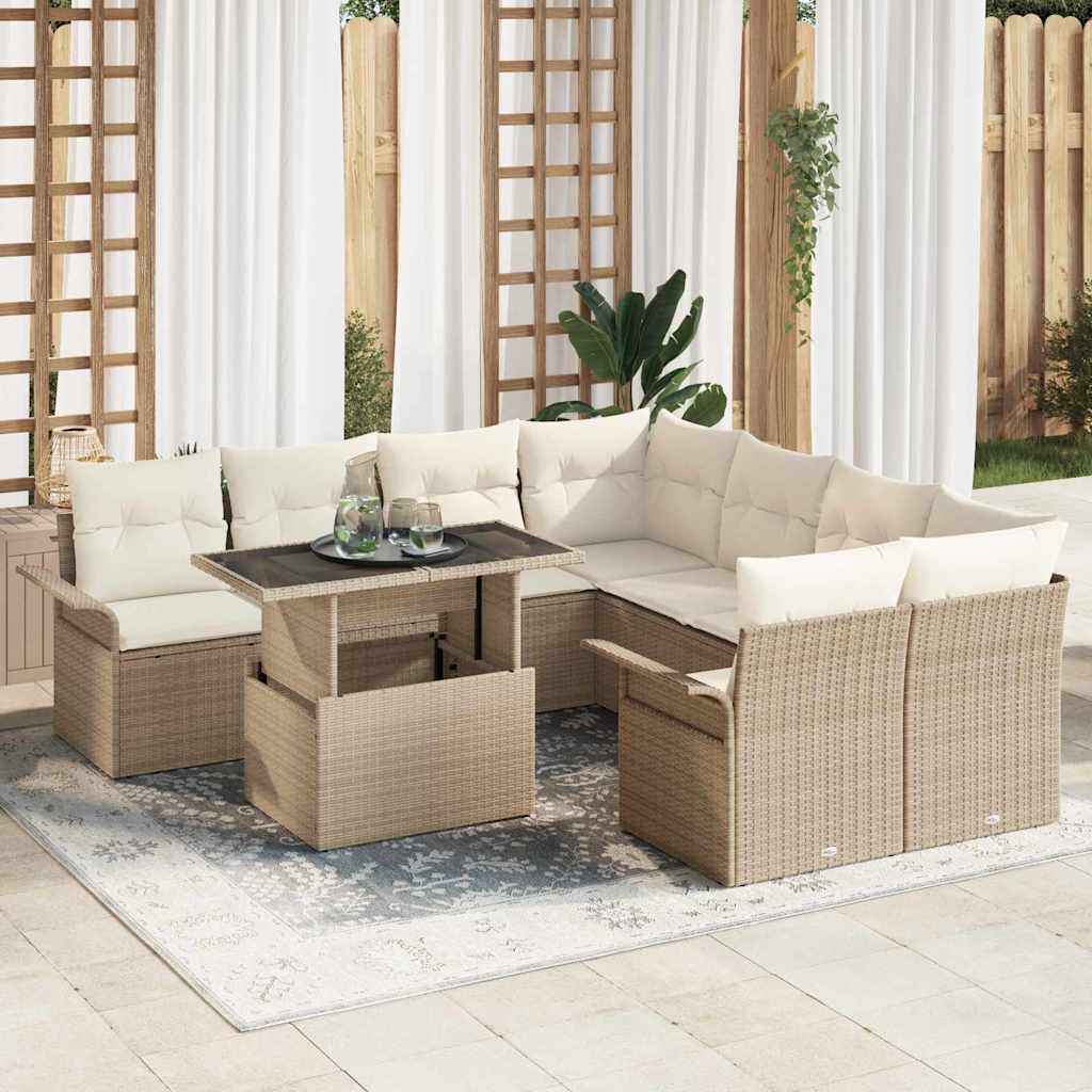 Gartensofa-set mit Kissen 9 pcs Schwarz Poly Rattan