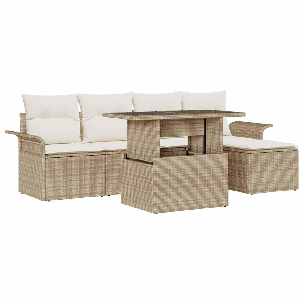 Garten-Sofa-Set mit Kissen 6 pcs Schwarz Poly Rattan
