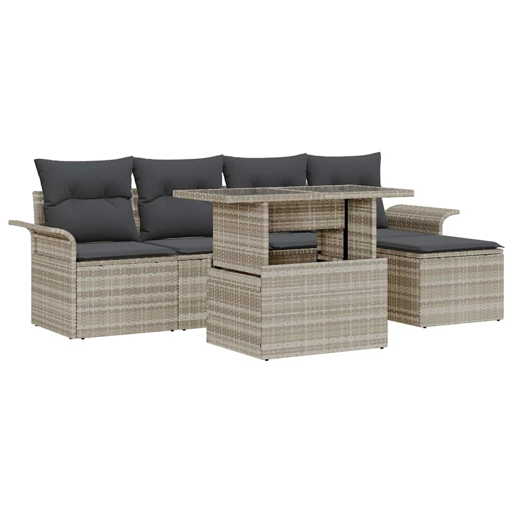 Garten-Sofa-Set mit Kissen 6 pcs Schwarz Poly Rattan