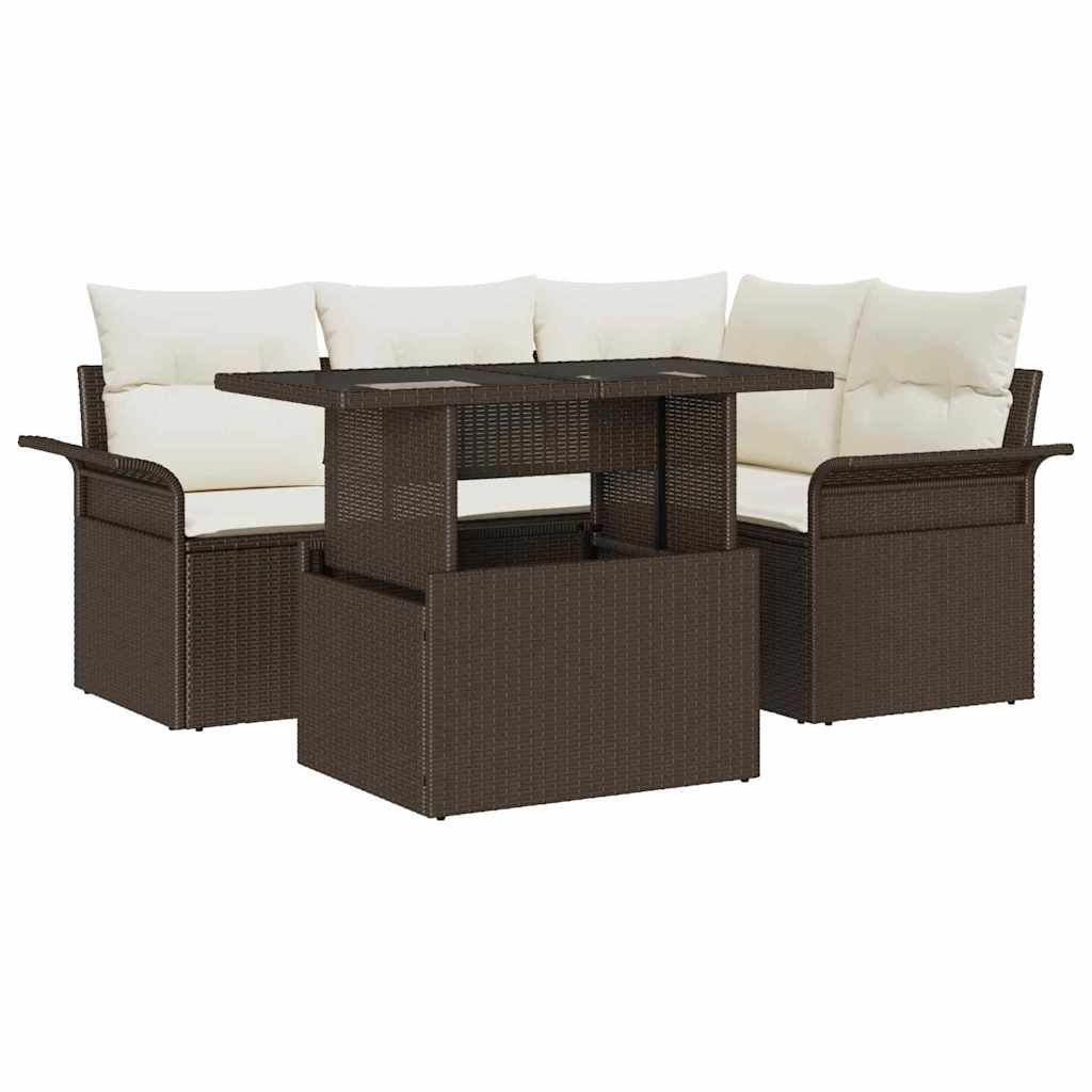 Garten-Sofa-Set mit Kissen 5 pcs Schwarz Poly Rattan