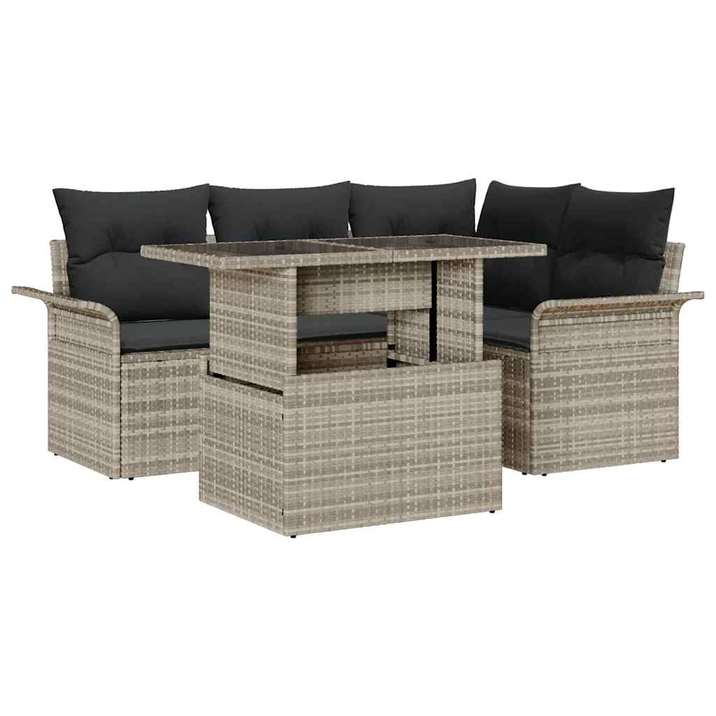Garten-Sofa-Set mit Kissen 5 pcs Schwarz Poly Rattan