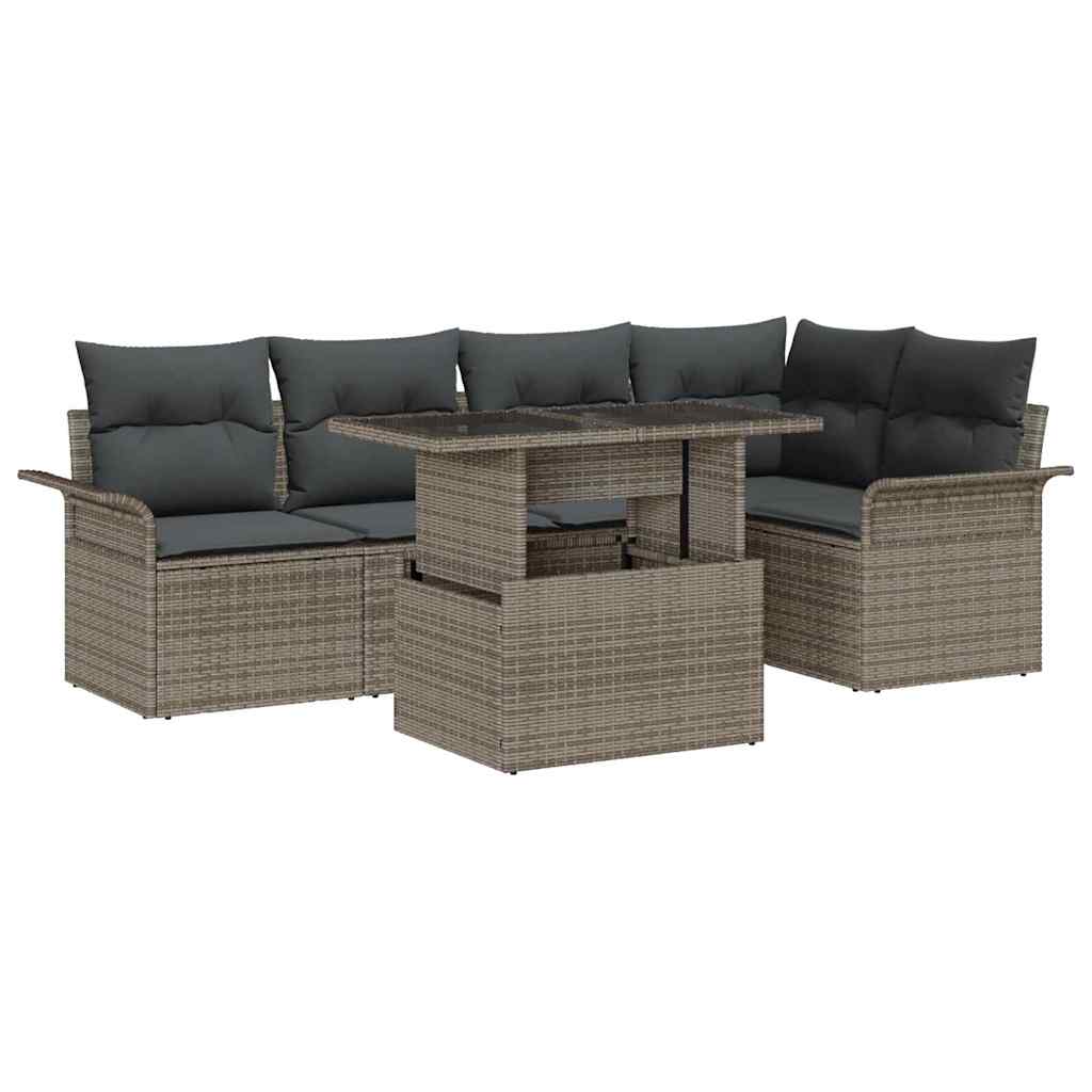 Garten-Sofa-Set mit Kissen 6 pcs Schwarz Poly Rattan