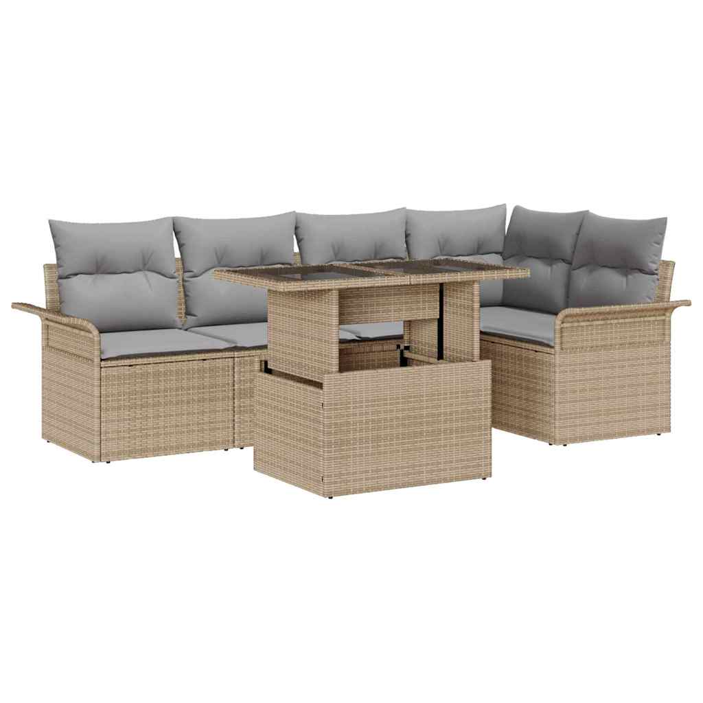 Garten-Sofa-Set mit Kissen 6 pcs Schwarz Poly Rattan