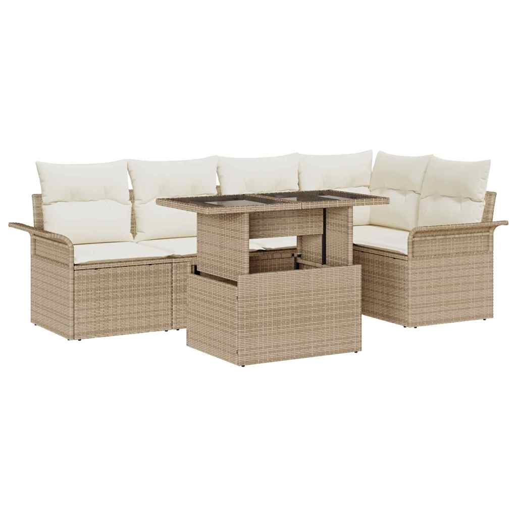 Garten-Sofa-Set mit Kissen 6 pcs Schwarz Poly Rattan