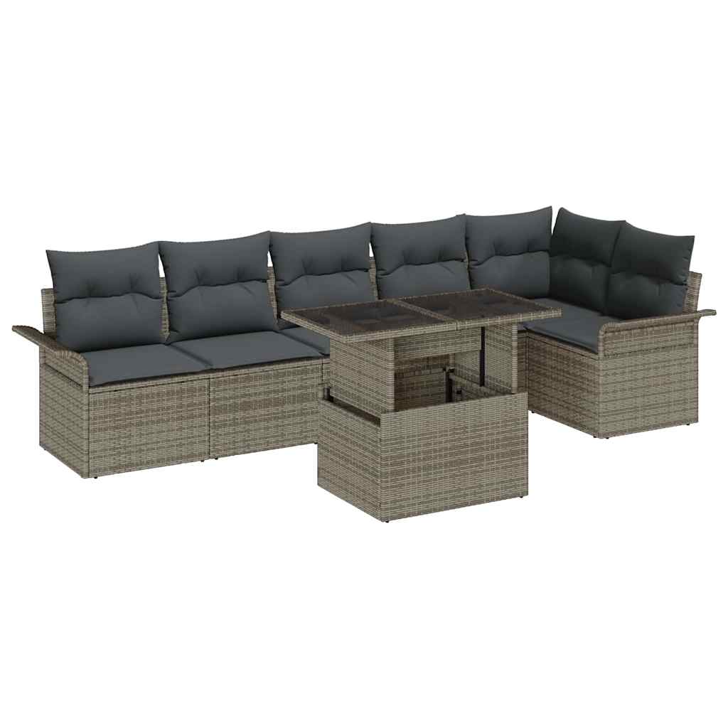 Garten-Sofa-Set mit Kissen 7 pcs Schwarz Poly Rattan