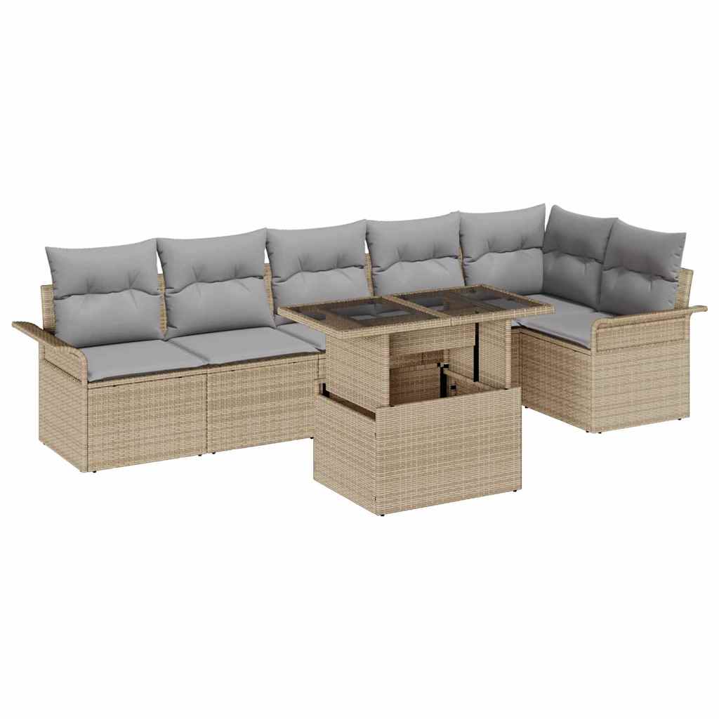 Garten-Sofa-Set mit Kissen 7 pcs Schwarz Poly Rattan