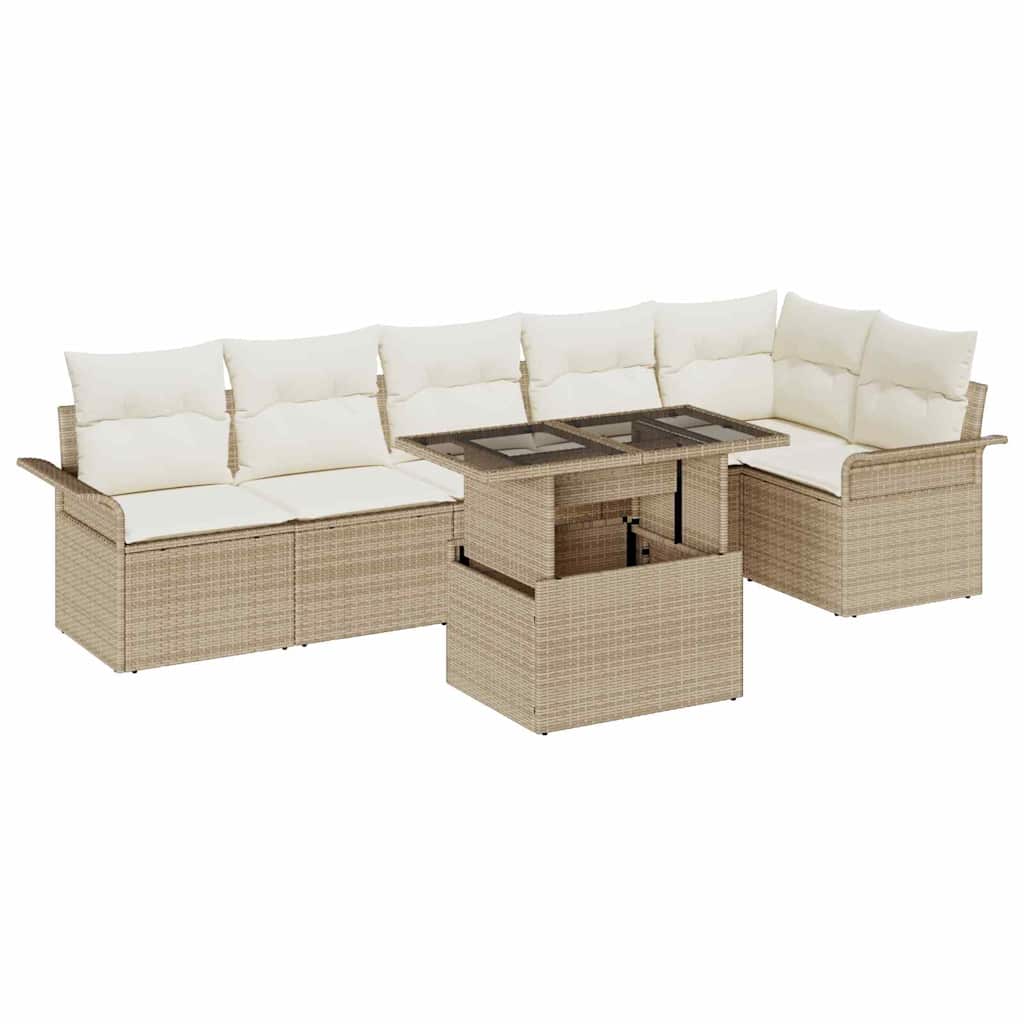 Garten-Sofa-Set mit Kissen 7 pcs Schwarz Poly Rattan