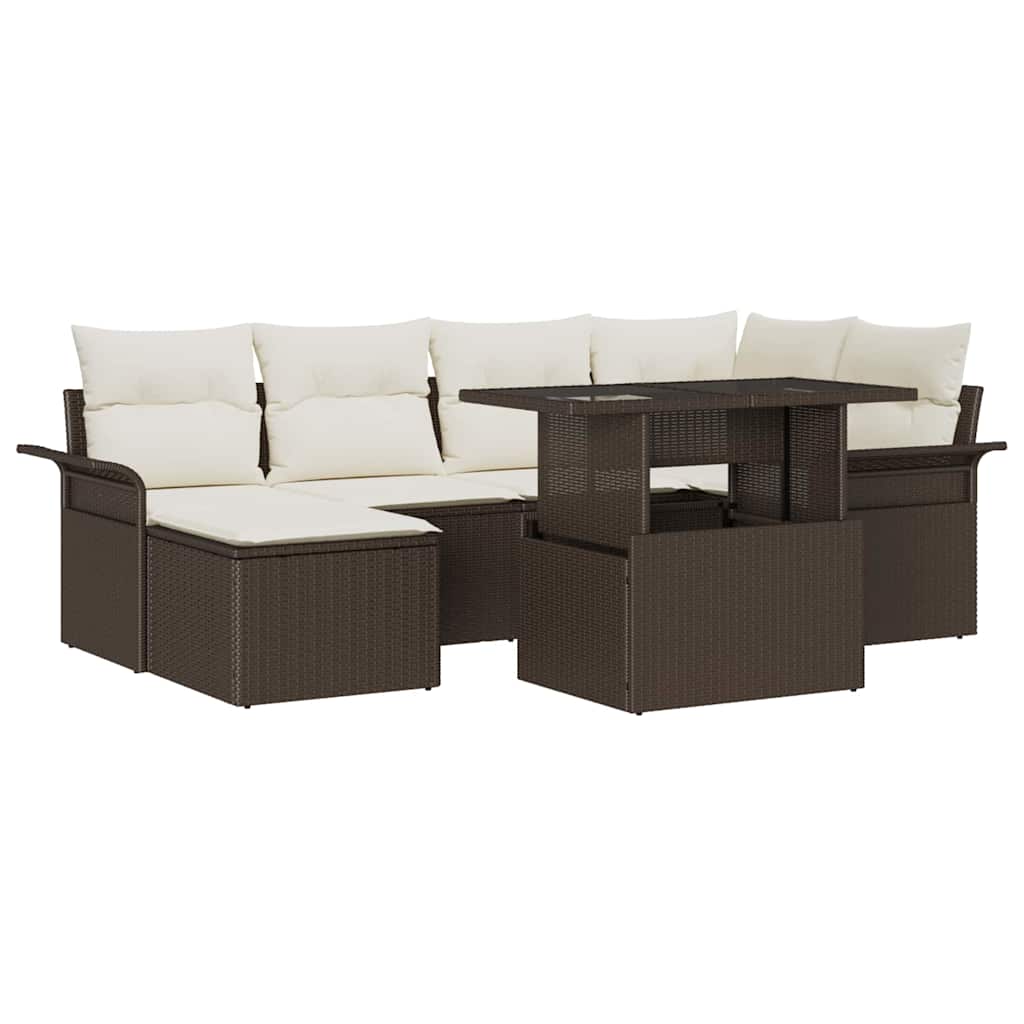 Garten-Sofa-Set mit Kissen 7 pcs Schwarz Poly Rattan