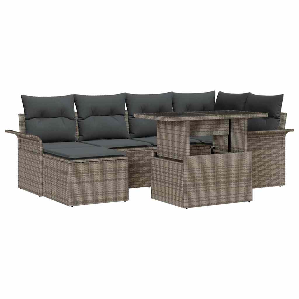 Garten-Sofa-Set mit Kissen 7 pcs Schwarz Poly Rattan