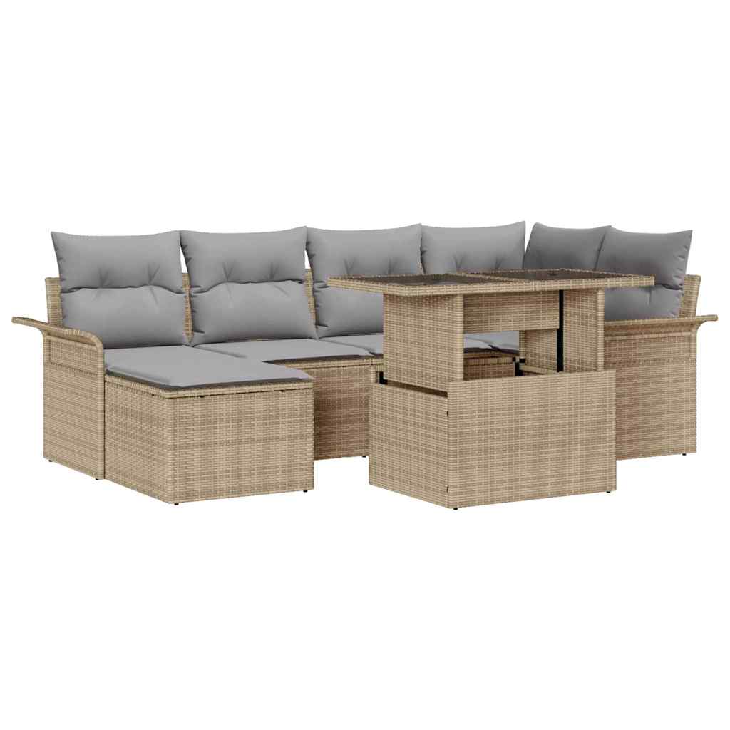 Garten-Sofa-Set mit Kissen 7 pcs Schwarz Poly Rattan