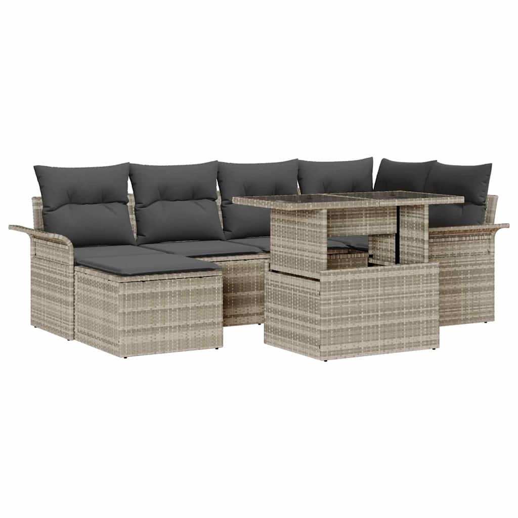 Garten-Sofa-Set mit Kissen 7 pcs Schwarz Poly Rattan