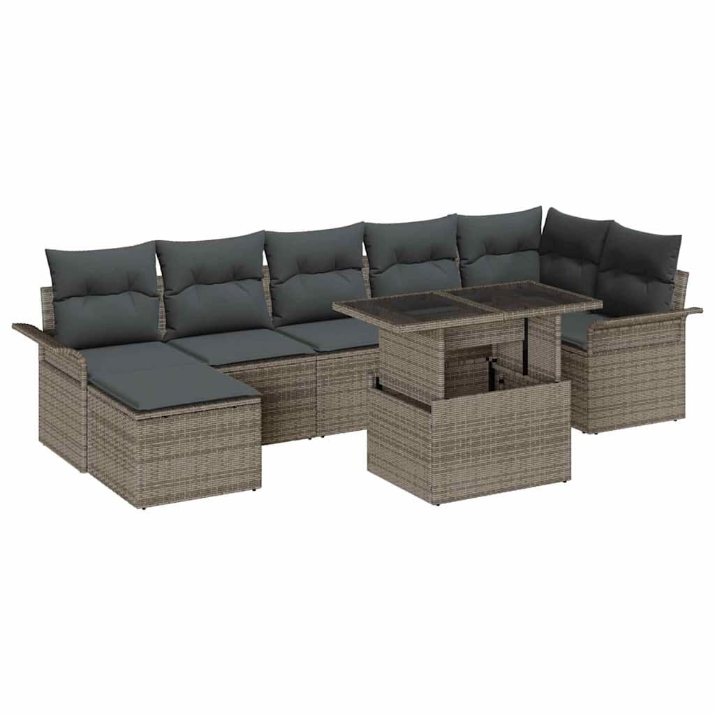 Garten-Sofa-Set mit Kissen 8 pcs Schwarz Poly Rattan