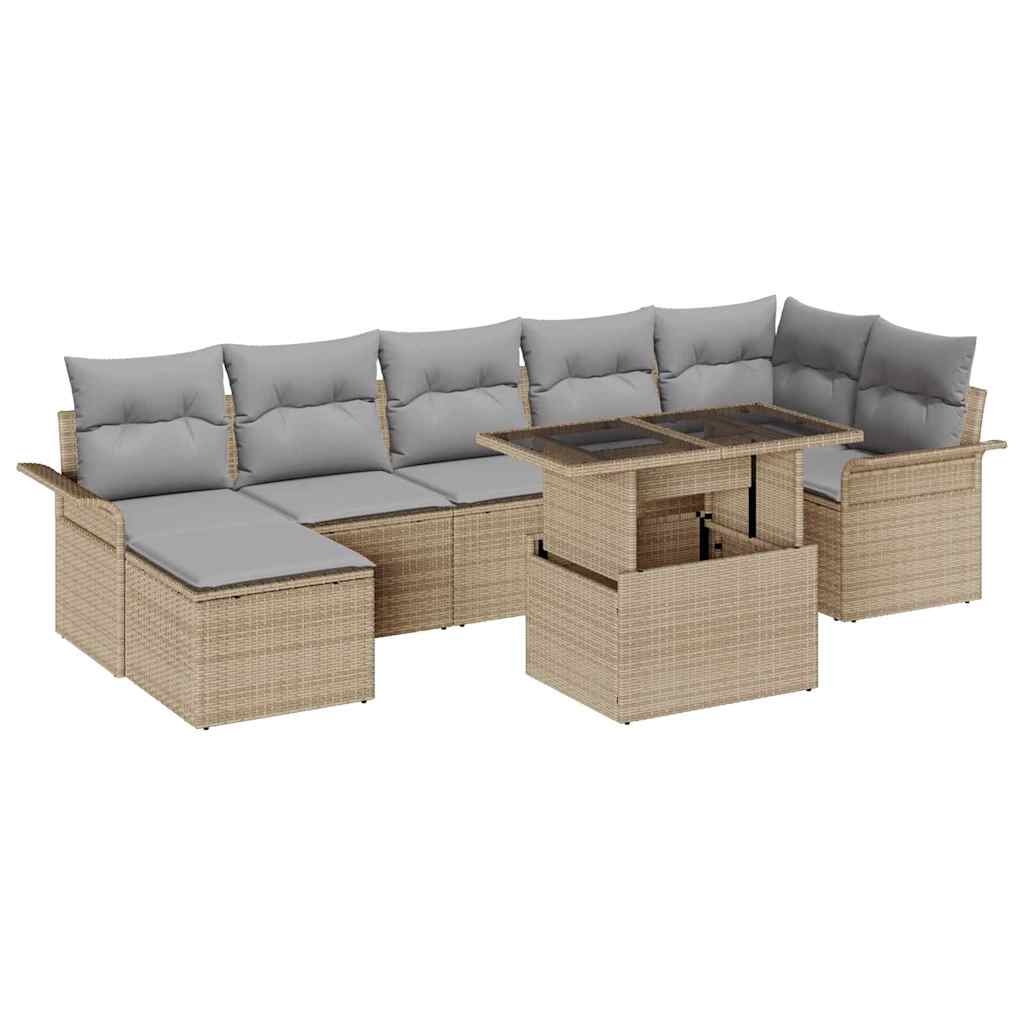 Garten-Sofa-Set mit Kissen 8 pcs Schwarz Poly Rattan