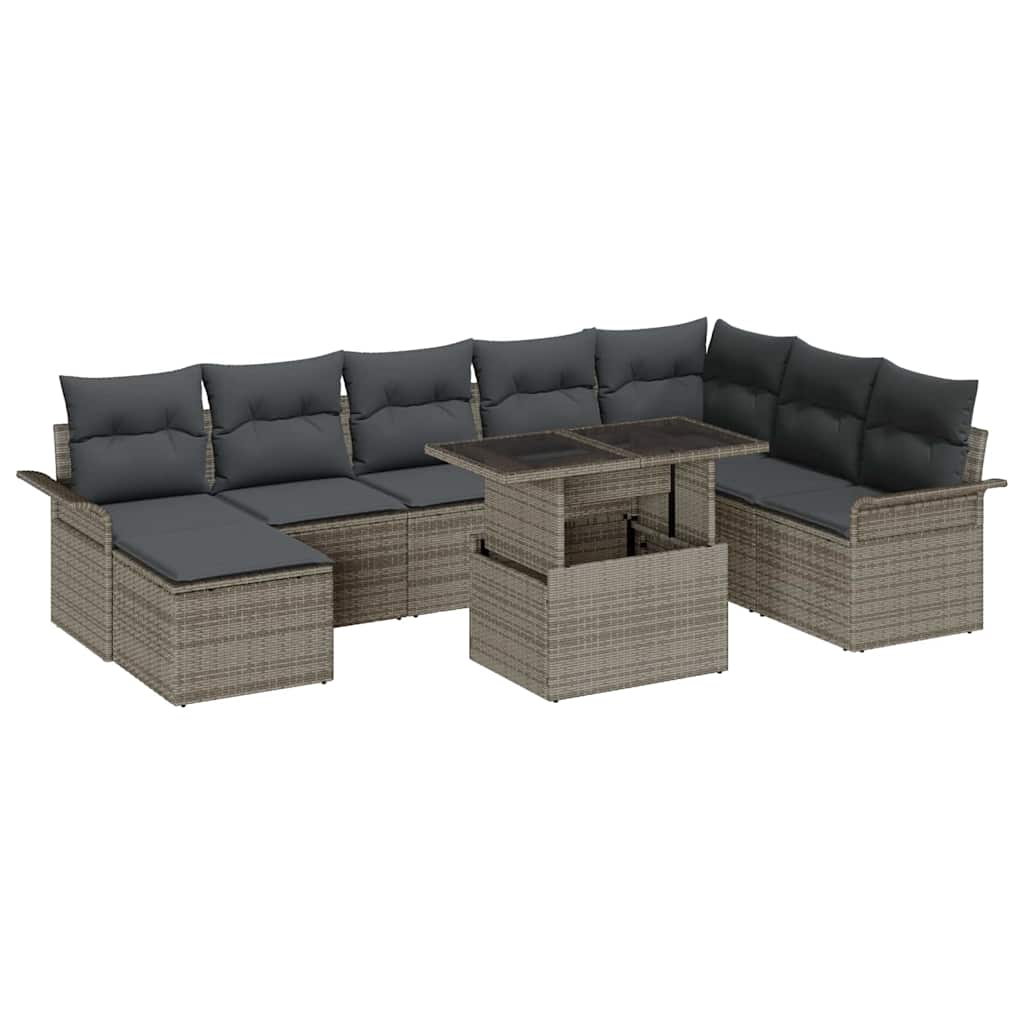 Garten-Sofa-Set mit Kissen mit Speicher 9 pcs Schwarz und Creme