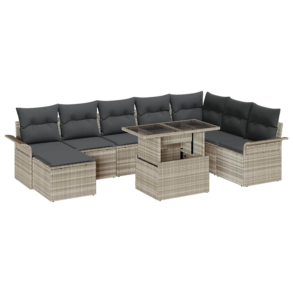 Garten-Sofa-Set mit Kissen mit Speicher 9 pcs Schwarz und Creme