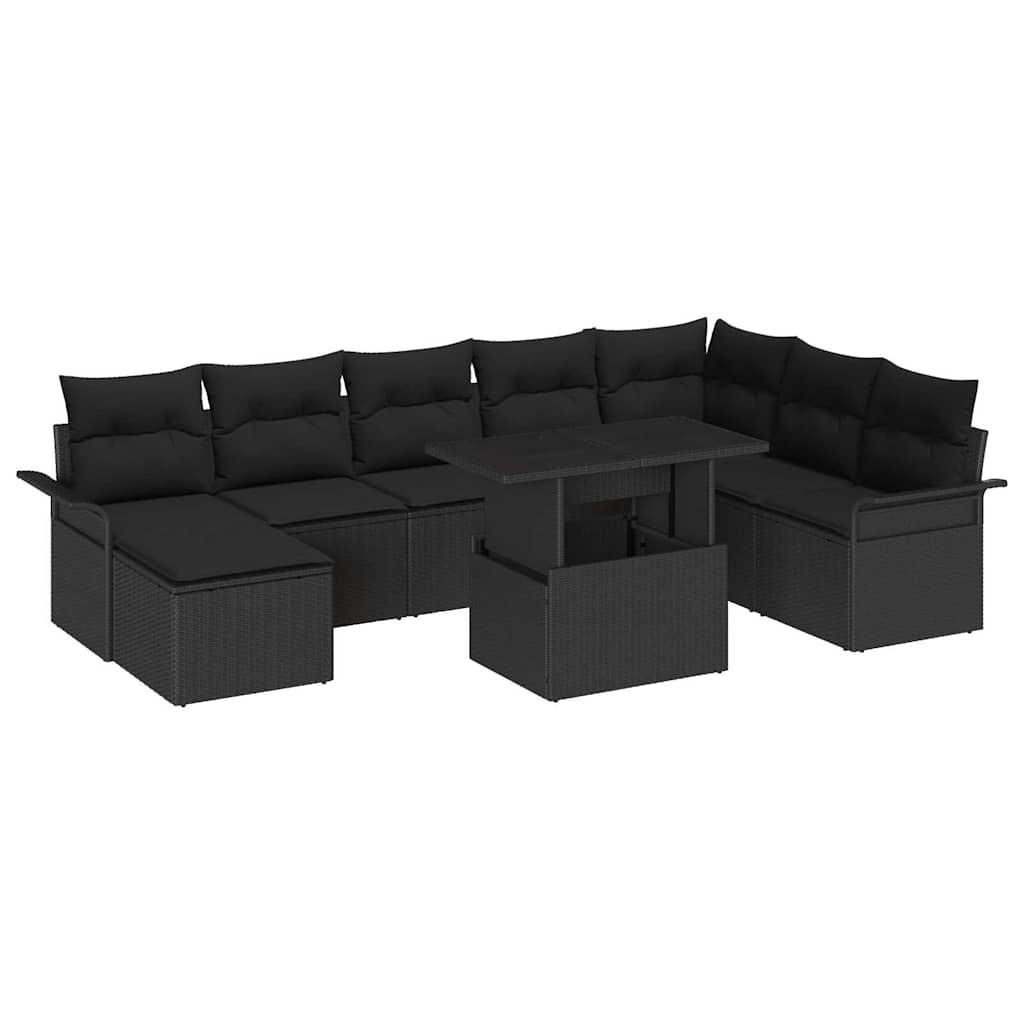 Garten-Sofa-Set mit Kissen mit Speicher 9 pcs Schwarz und Creme