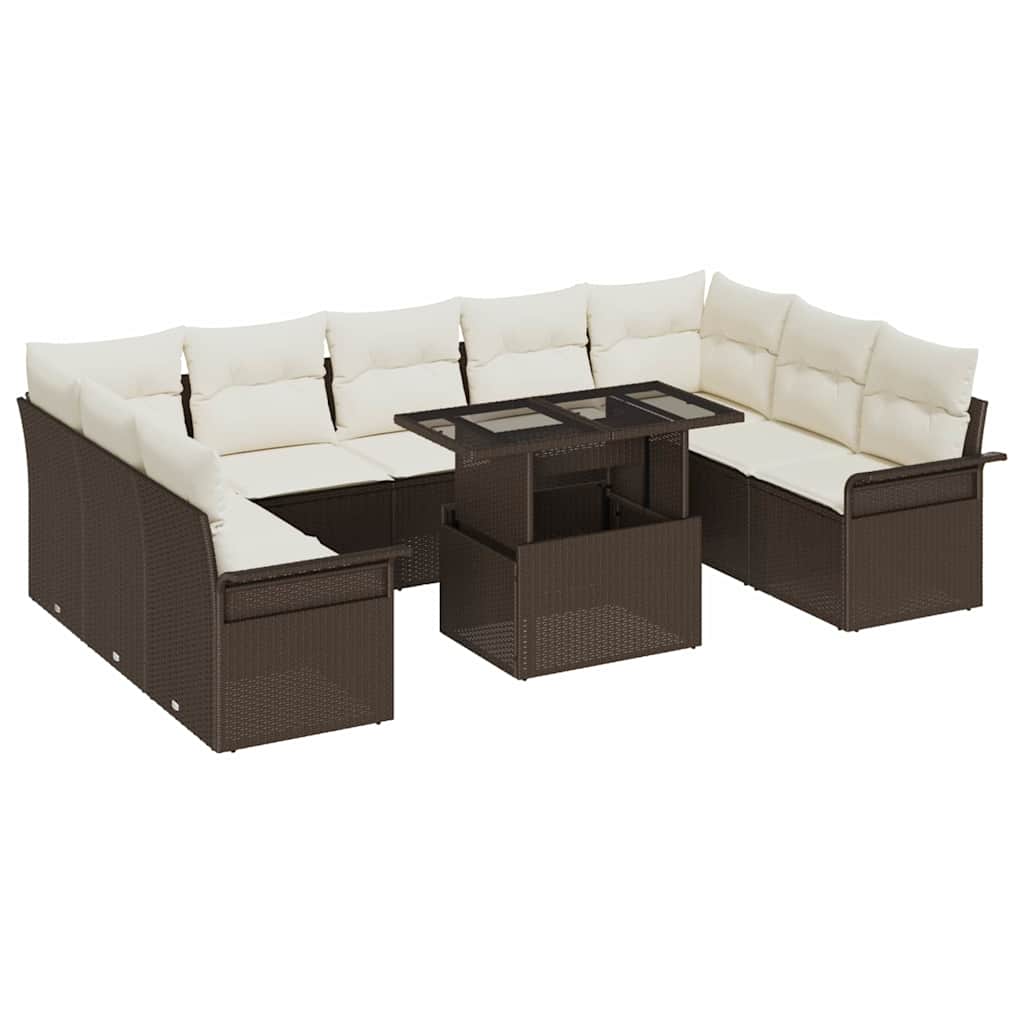 Garten-Sofa-Set mit Kissen 10 pcs Schwarz Poly Rattan