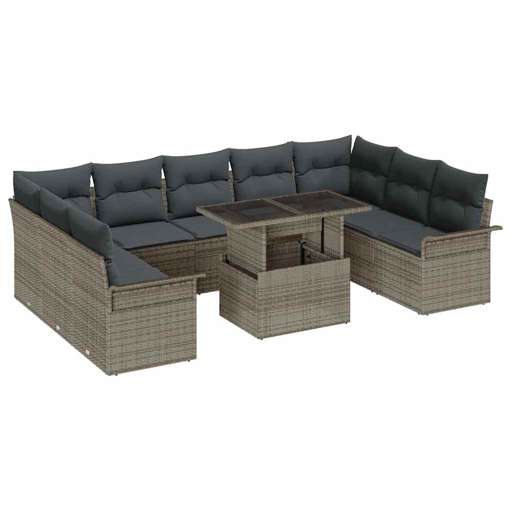 Garten-Sofa-Set mit Kissen 10 pcs Schwarz Poly Rattan