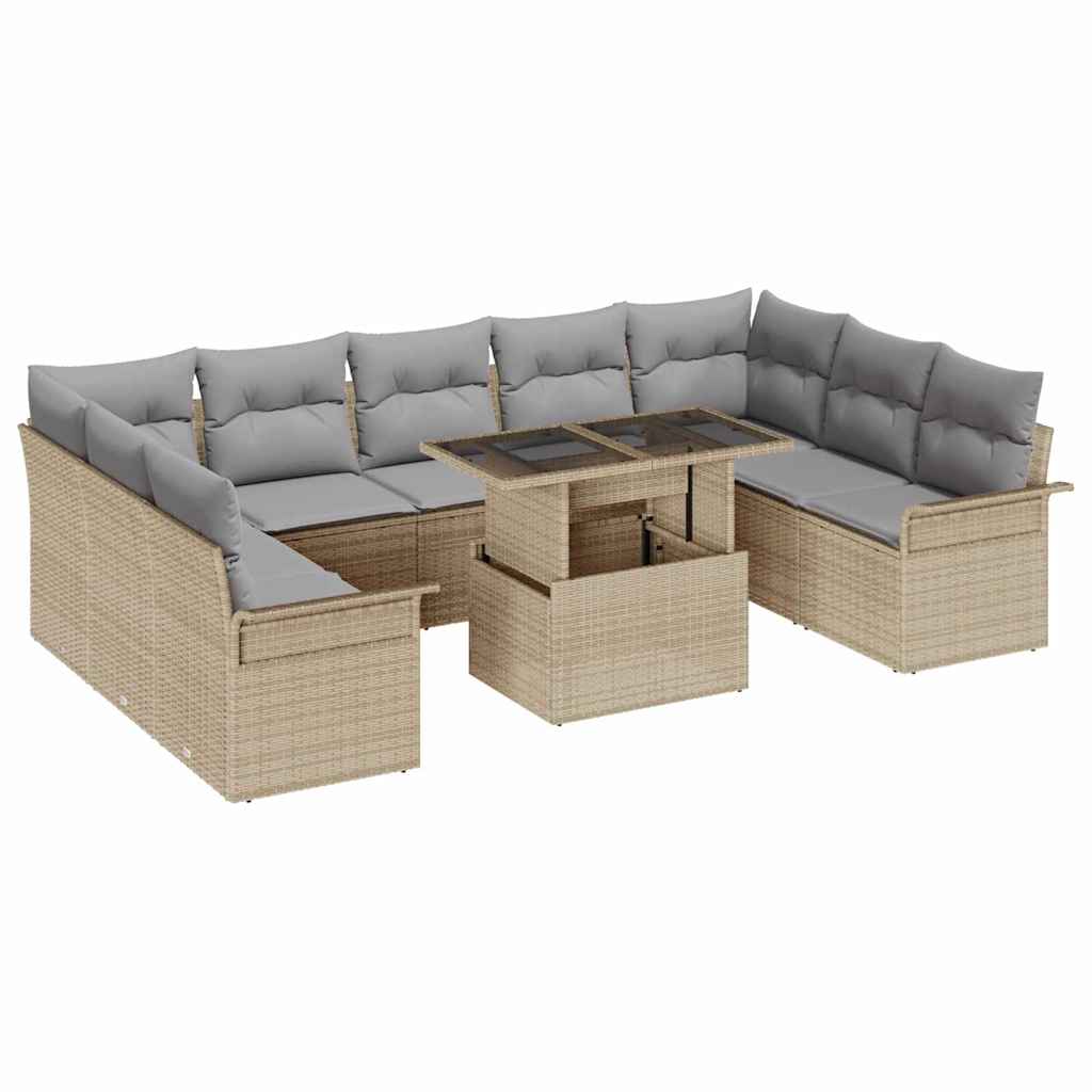 Garten-Sofa-Set mit Kissen 10 pcs Schwarz Poly Rattan
