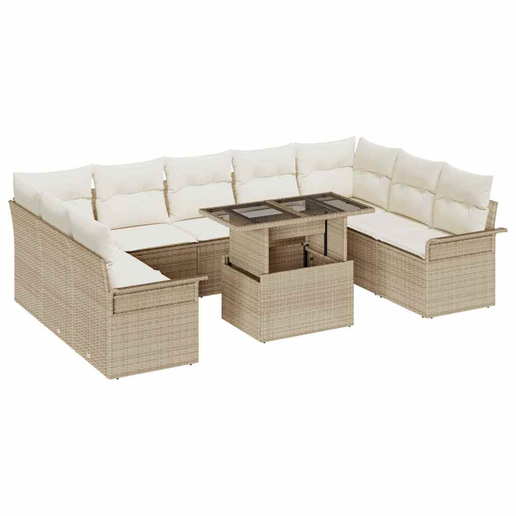 Garten-Sofa-Set mit Kissen 10 pcs Schwarz Poly Rattan