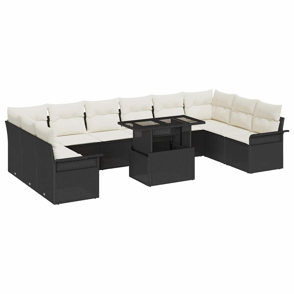 vidaXL Garten-Sofa-Set mit Kissen 11 pcs Schwarz Poly Rattan