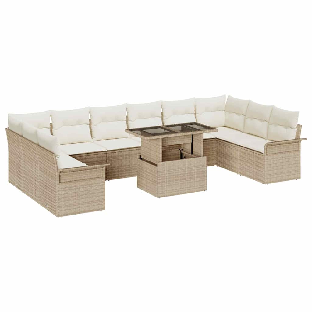 Garten-Sofa-Set mit Kissen 11 pcs Schwarz Poly Rattan