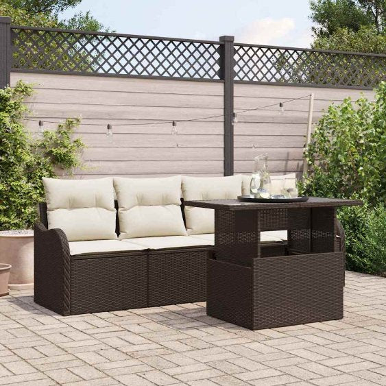 Gartensofa-set mit Kissen mit Kissen 5 pcs Schwarz Poly Rattan