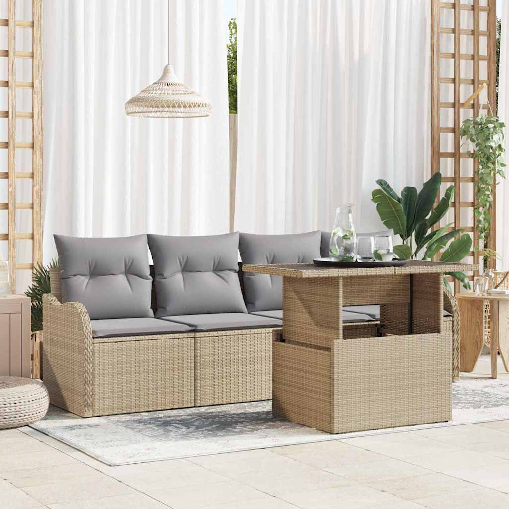Gartensofa-set mit Kissen mit Kissen 5 pcs Schwarz Poly Rattan