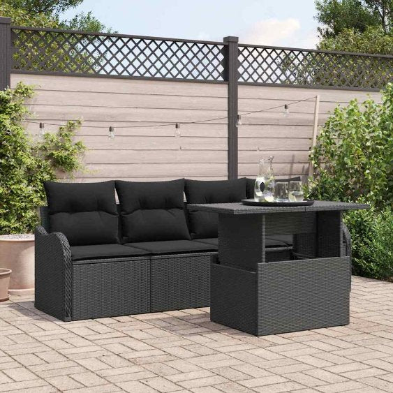Gartensofa-set mit Kissen mit Kissen 5 pcs Schwarz Poly Rattan