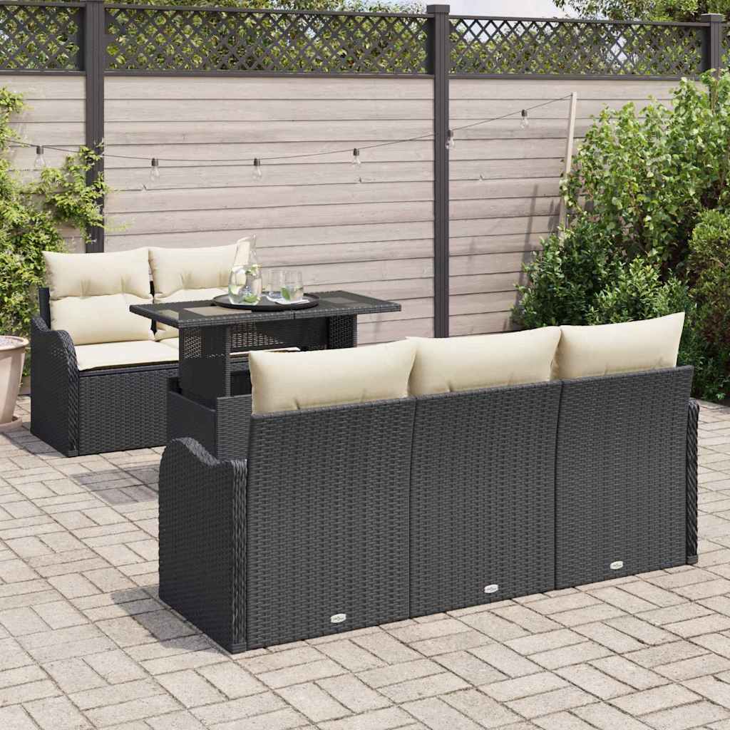 Gartensofa-set mit Kissen mit Kissen 6 pcs Schwarz Poly Rattan