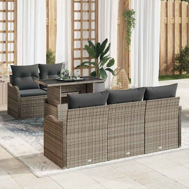 Gartensofa-set mit Kissen mit Kissen 6 pcs Schwarz Poly Rattan