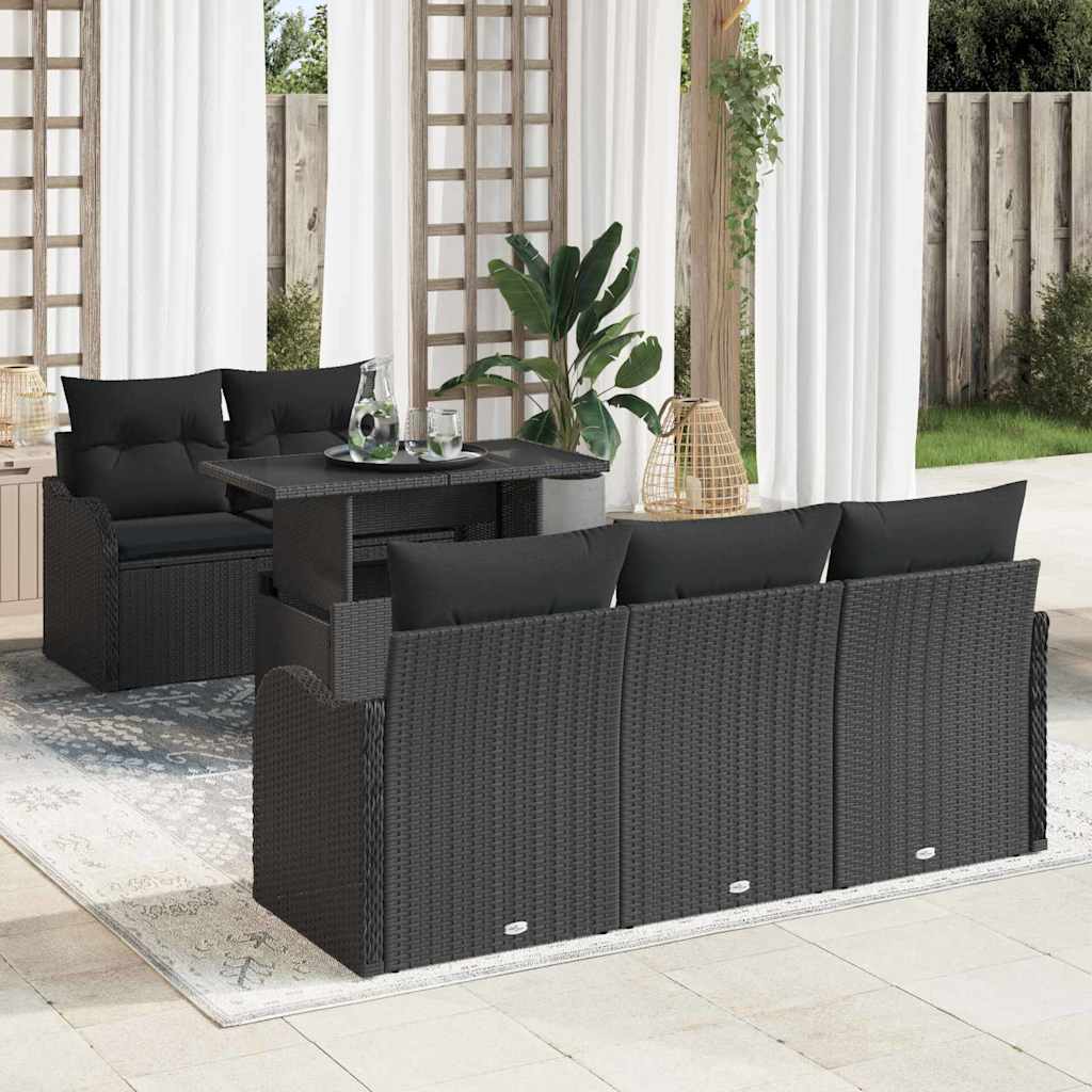 Gartensofa-set mit Kissen mit Kissen 6 pcs Schwarz Poly Rattan