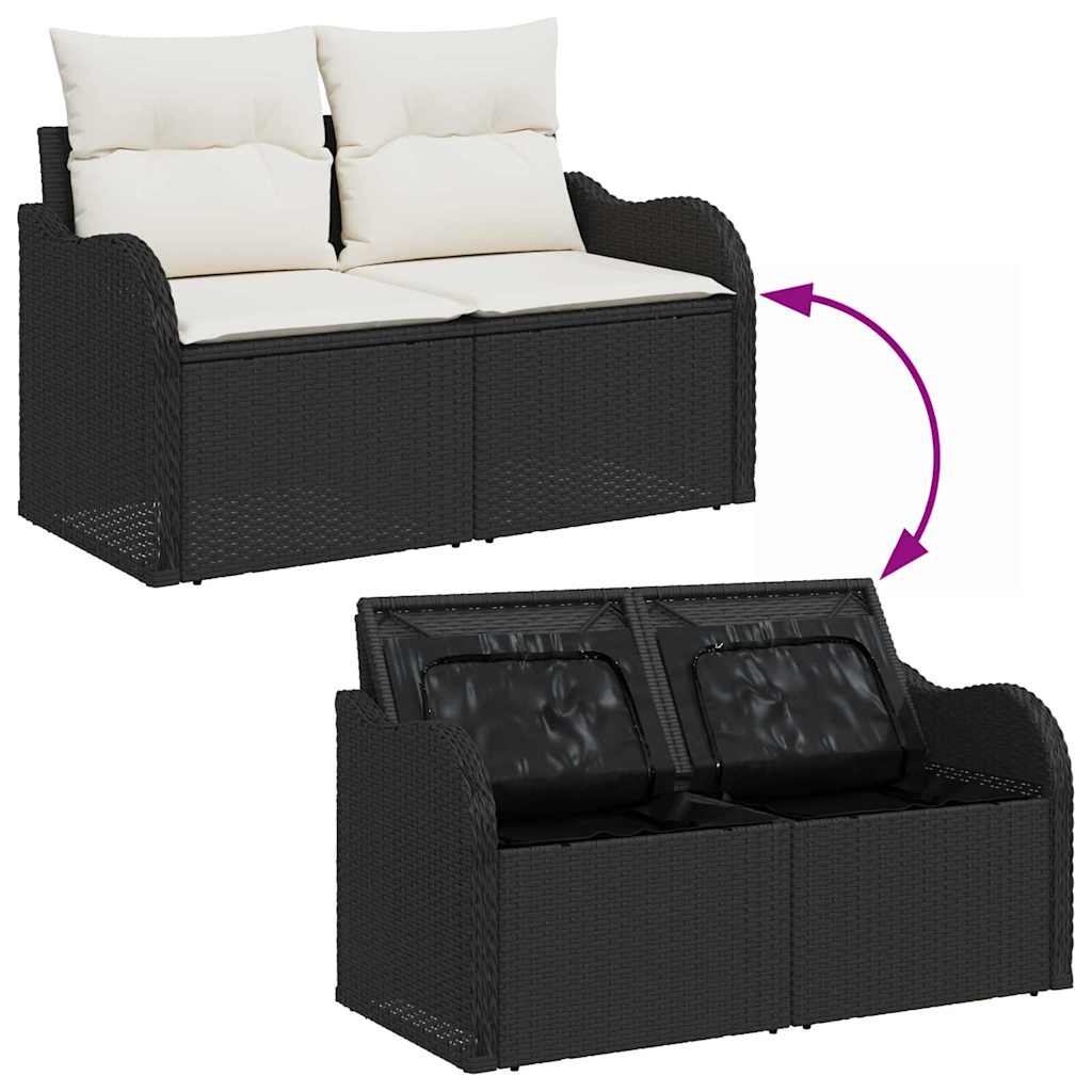 Garten-Sofa-Set mit Kissen mit Kissen 7 pcs Schwarz Poly Rattan