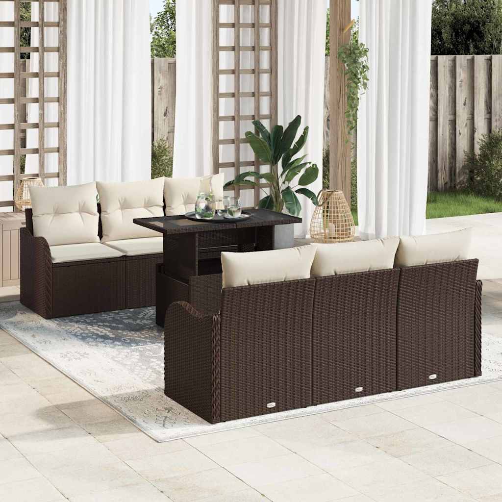 Garten-Sofa-Set mit Kissen mit Kissen 7 pcs Schwarz Poly Rattan