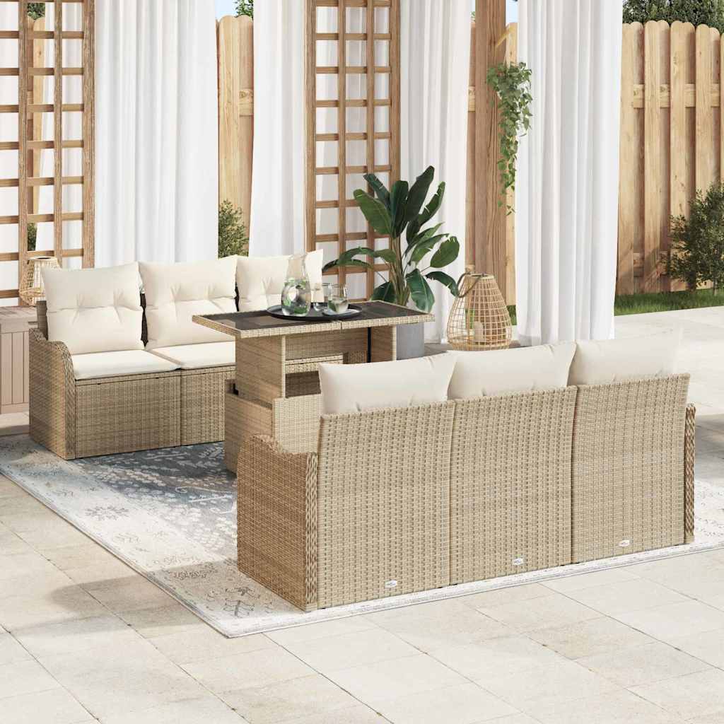 Garten-Sofa-Set mit Kissen mit Kissen 7 pcs Schwarz Poly Rattan