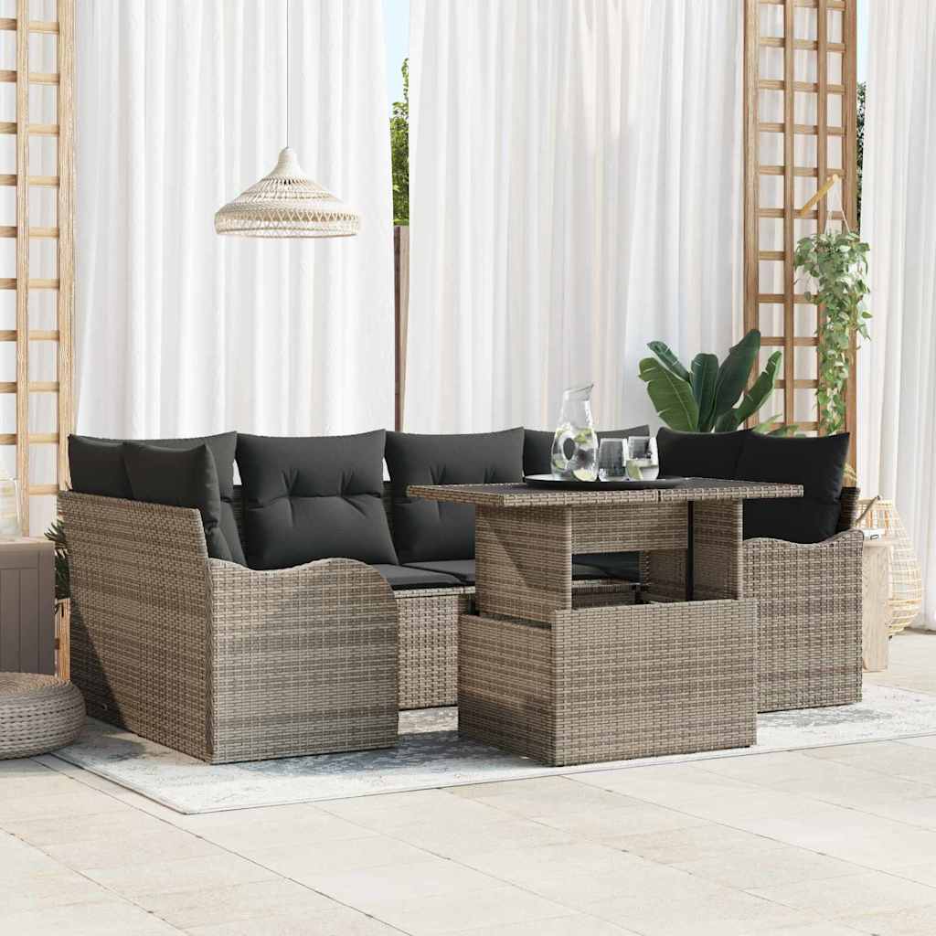 Gartensofa-set mit Kissen mit Kissen 7 pcs Schwarz Poly Rattan